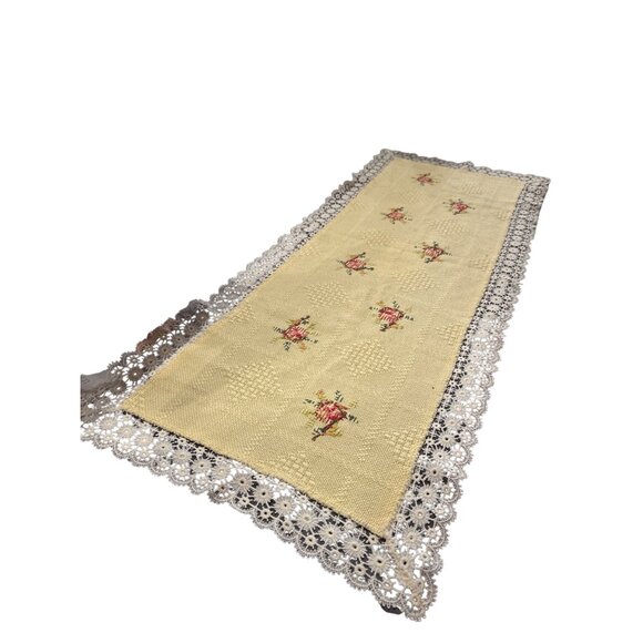 Embroidered lace Yellow white table runner 41.5" L X 17" W SKU 8667 - Picture 9 of 10